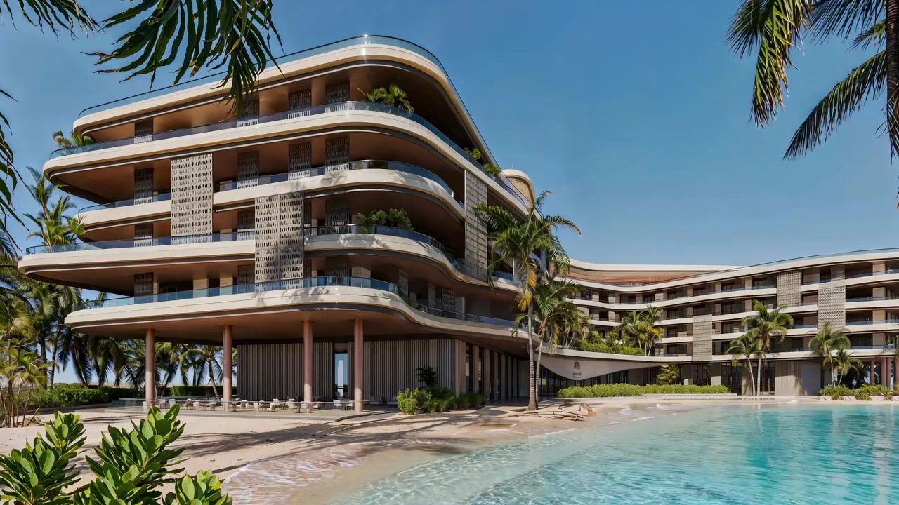 The La Perla hotel wing above its lagoon pool