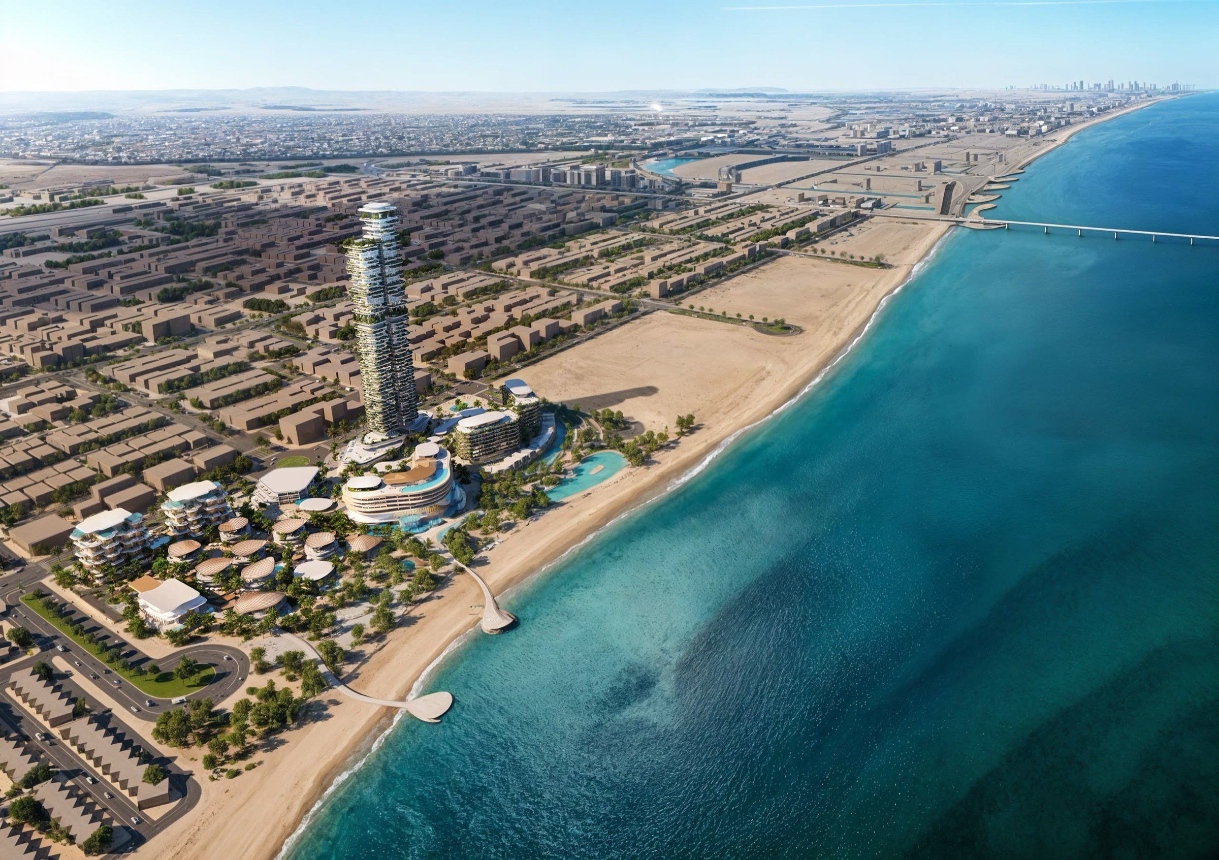 Aerial view of the beachfront at Sea Petals