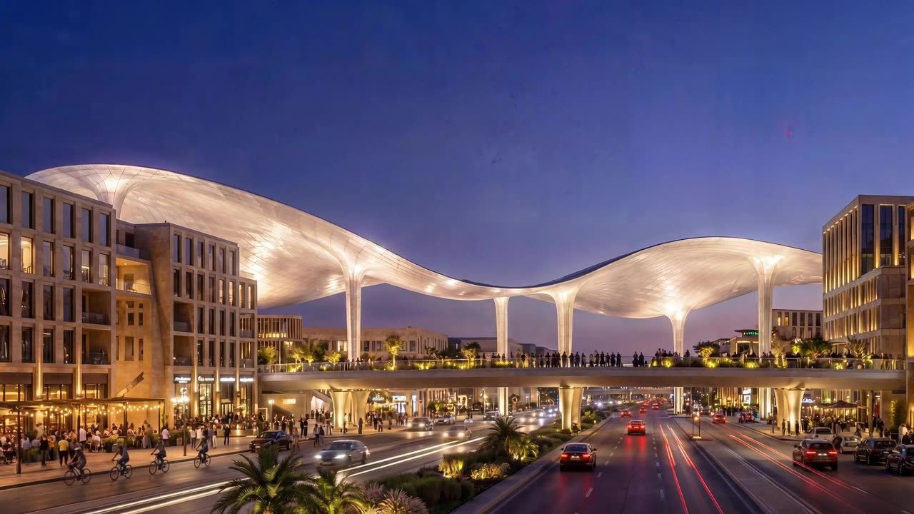 The wave canopy over Sumou Boulevard at night